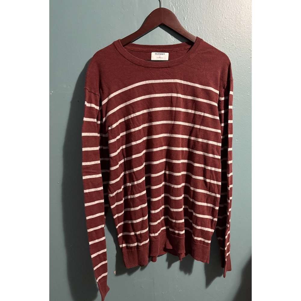 Men's‎ X-Large Old Navy Long Sleeve Crew Neck Sweatshirt Stripped Rust Red White